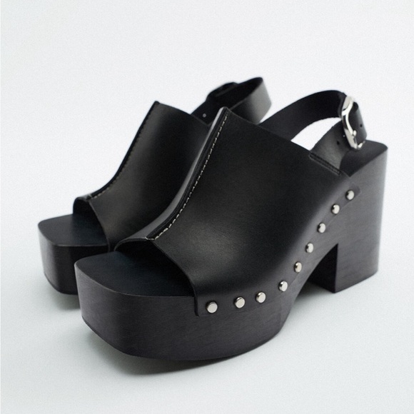 ZARA BLACK PLATFORM STRAP SANDAL CLOGS SZ 6 - Picture 1 of 8